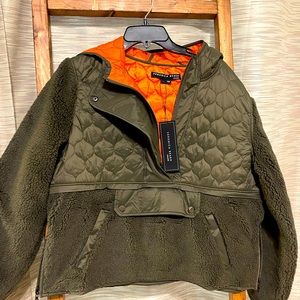 Veronica Beard Leo Sherpa Quilted Pullover in Army Green Large NEW